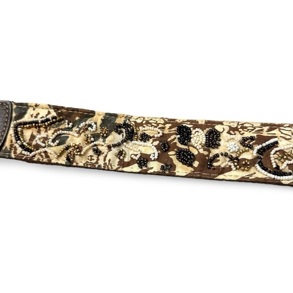 Chico’s Bohemian Medallion Beaded Brown Leather Belt Small 38.5” Coastal Boho - Picture 12 of 13